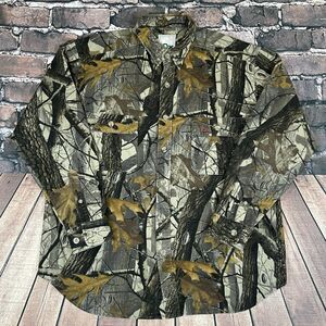 10X Realtree Hardwoods Camouflage Button Down Shirt Heavy Chamois Mens Large L